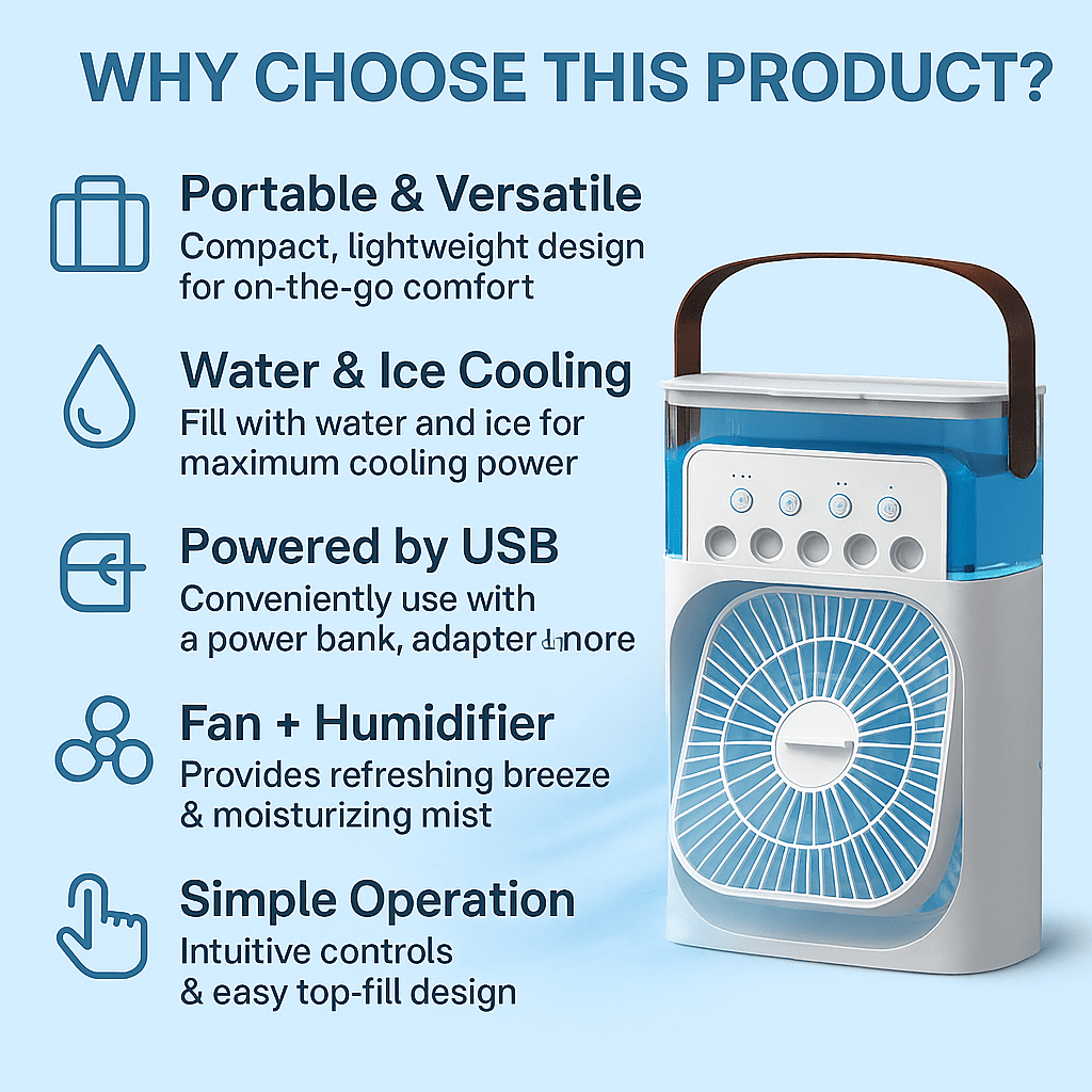 VYMANEL FrostBreeze Mini™ – Instant Cooling Portable Water/Ice Fan - Vymanel