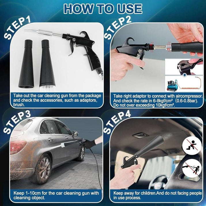 High Pressure Car Interior Cleaning Gun Interior Dryer Hair Dryer Car Detail Gun Fast Drying Blows Away Dust and Dirt Using Air