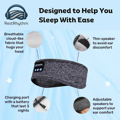 Restrhythm Sleep Headphones Bluetooth - Adjustable Wireless Headband - Fast Charging Headset with Noise Isolating Earbud - Comfort for Rest, Workouts & Travel - Vymanel